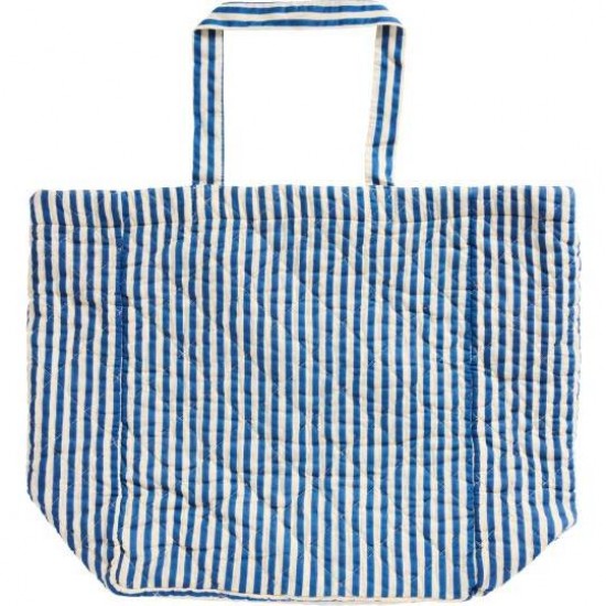 Taske quiltet med off white og blå striber