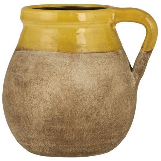 Vase med hank naturfarvet med mustard kant Avignon Vase med hank naturfarvet med mustard kant Avignon