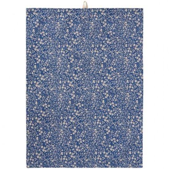 Viskestykke Paula mørkeblå med naturfarvede blomster