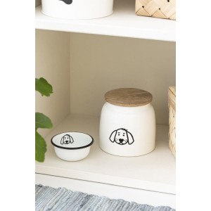 Dåse til hundemad hvid med hundemotiv og trælåg