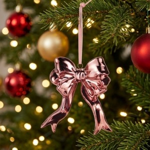 Julekugle Glas Sløjfe Rosa 9cm Krøyers Jul