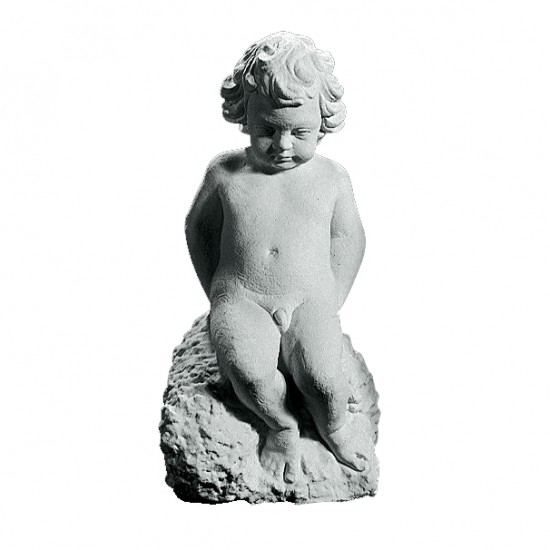 Dreng på klippe 66 cm - Frostsikker havefigur i marmor