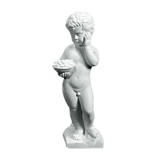 Dreng med kurv 42 cm - Frostsikker havefigur i marmor