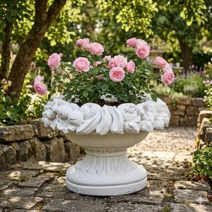 Blomsterkrukke med frugtkant 40 cm - Frostsikker havekrukke i marmor