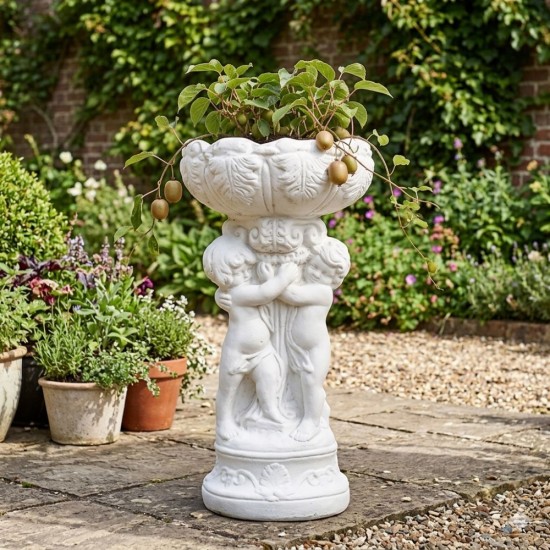 Marmor Blomster opsats med børn H: 59 cm