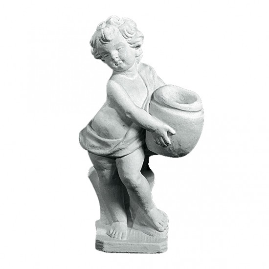 Lille pige med krukke 69 cm - Frostsikker havefigur i marmor