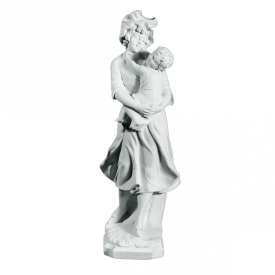 Smuk Mor og Barn figur 70 cm - Frostsikker havefigur i marmor
