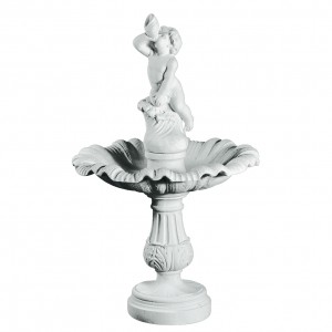 Dreng med konkylie 162 cm - Frostsikker fontaine i marmor Dreng med konkylie 162 cm - Frostsikker fontaine i marmor