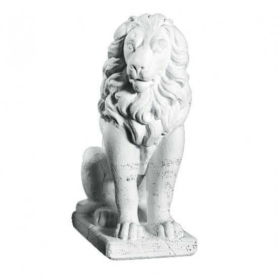 Siddende Løve 55 cm Højre - Frostsikker havefigur i marmor