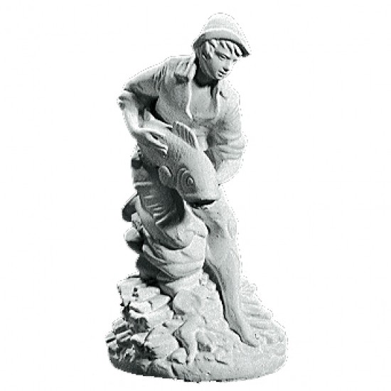 Springvandsfigur Dreng med fisk i marmor