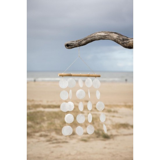 Vindspil med strandskaller aflang 5 rækker hvid Nautico Vindspil med strandskaller aflang 5 rækker hvid Nautico
