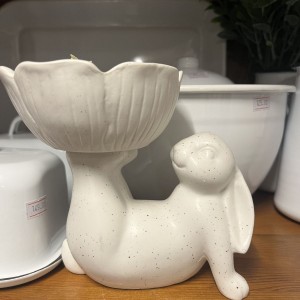 Dekoration kanin med skål 15x11x14 cm