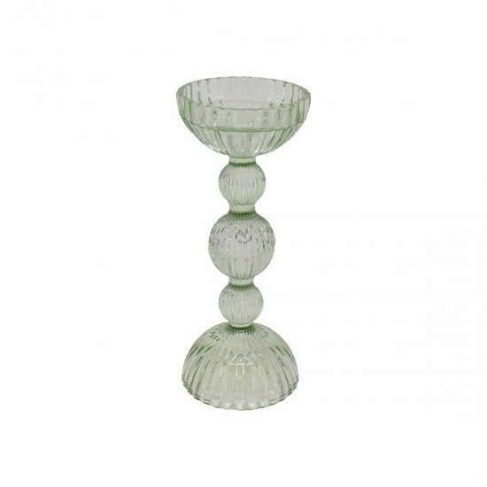 Lysestage til bloklys eller kronelys i grønt glas 23 cm