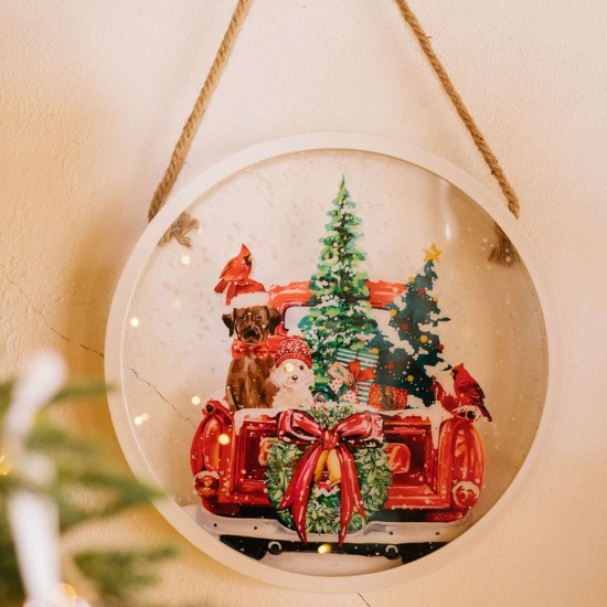 Glasbillede med metalramme julebil 40 cm - Queen Mary