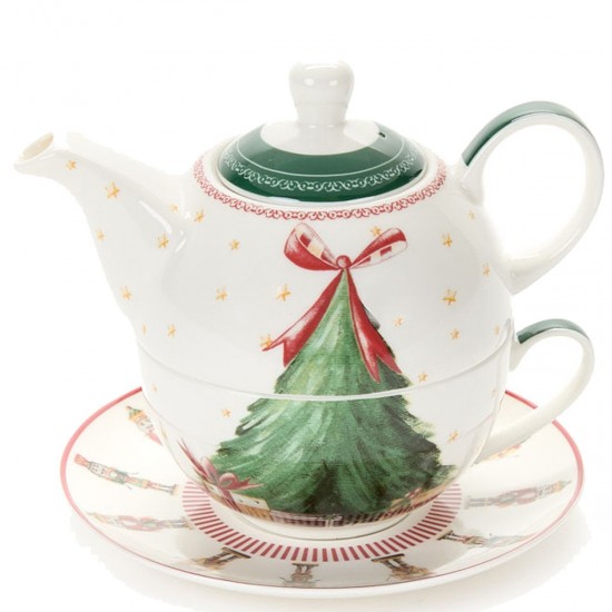 Tea for one : kande og kop juletræ 16.5x11 cm - Christmas Carol