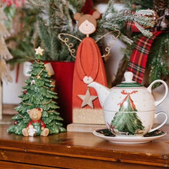 Tea for one : kande og kop juletræ 16.5x11 cm - Christmas Carol