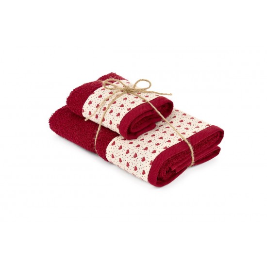 Håndklædesæt Rød med hjerter 40x60 og 60x110 cm