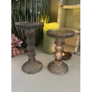 Lysestage til bloklys i gråt glas 14cm Lysestage til bloklys i gråt glas 14cm