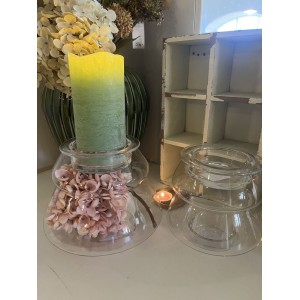 Glaskrukke med låg - til lys eller blomst 13x14cm