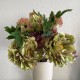 Blomster Buket mix grøn-mørk rosa H55cm kunstig blomst