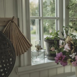 Olielampe klart glas med riller og messing 30 cm Olielampe klart glas med riller og messing 30 cm