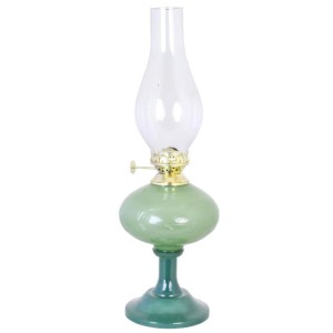 Olielampe 18 cm grønt glas med slibning 34 cm Olielampe 18 cm grønt glas med slibning 34 cm