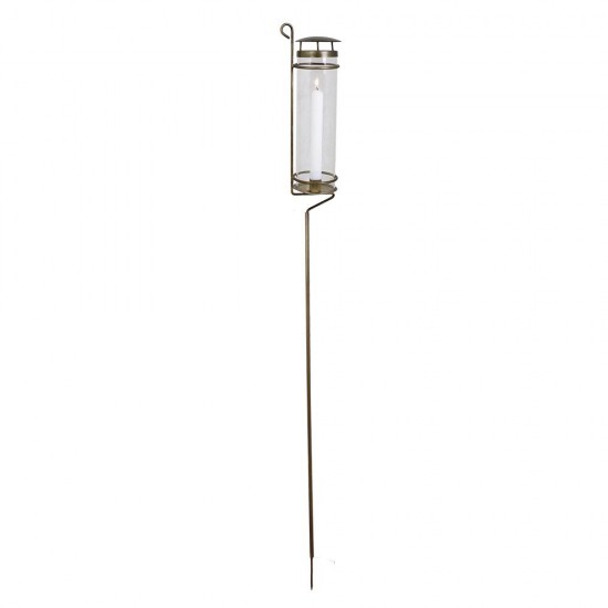 Smuk lysestage med hurricaneglas på spyd Antik Guld 125 cm Smuk lysestage med hurricaneglas på spyd Antik Guld 125 cm