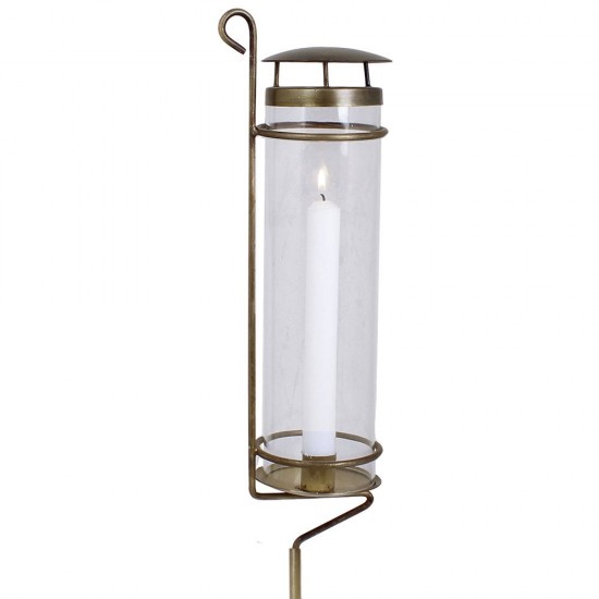 Smuk lysestage med hurricaneglas på spyd Antik Guld 125 cm Smuk lysestage med hurricaneglas på spyd Antik Guld 125 cm