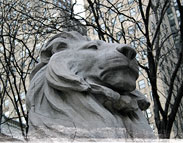 Løve støbt i marmor - kigger mod venstre